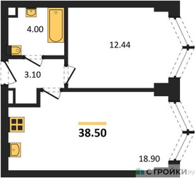 Планировка однокомнатной(квартира) площадью 38.5 квадратных метров в ЖК “ЖК ЗИЛАРТ”