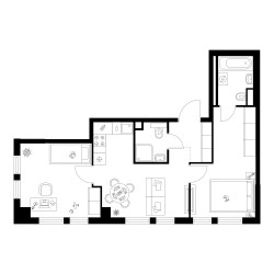 Планировка двухкомнатной(квартира) площадью 52.8 квадратных метров в ЖК “Квартал Мит”