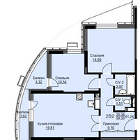 Планировка двухкомнатной(квартира) площадью 62.1 квадратных метров в “ЖК Соболевка”