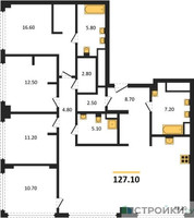 Планировка 4+ комнатной(квартира) площадью 127.1 квадратных метров в “ЖК СТОУН Грэйн”