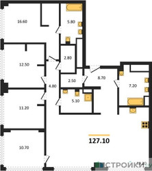Планировка 4+ комнатной(квартира) площадью 127.1 квадратных метров в ЖК “ЖК СТОУН Грэйн”