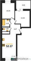 Планировка двухкомнатной(квартира) площадью 52.17 квадратных метров в “ЖК ВОСТОК II”