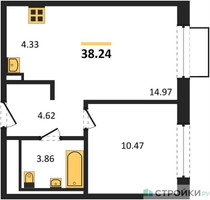 Планировка однокомнатной(квартира) площадью 38.24 квадратных метров в “ЖК Квартал Марьино”