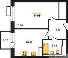 Планировка однокомнатной(квартира) площадью 34.98 квадратных метров в “ЖК Пятницкие луга”