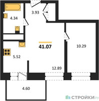 Планировка однокомнатной(квартира) площадью 41.07 квадратных метров в “ЖК ВОСТОК II”
