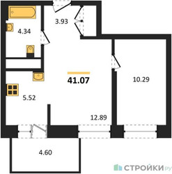 Планировка однокомнатной(квартира) площадью 41.07 квадратных метров в ЖК “ЖК ВОСТОК II”