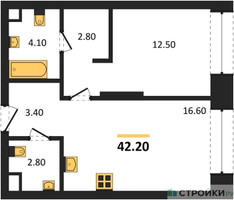 Планировка однокомнатной(квартира) площадью 42.2 квадратных метров в “ЖК SOUL (СОУЛ)”
