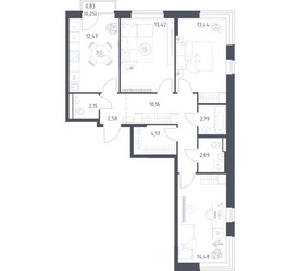 Планировка трехкомнатной(квартира) площадью 78.8 квадратных метров в ЖК “ЖК Новое Видное”