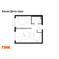 Планировка однокомнатной(квартира) площадью 38.3 квадратных метров в “ЖК Белая Дача парк”