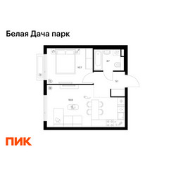 Планировка однокомнатной(квартира) площадью 38.3 квадратных метров в ЖК “ЖК Белая Дача парк”