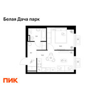 Планировка однокомнатной(квартира) площадью 34.7 квадратных метров в “ЖК Белая Дача парк”