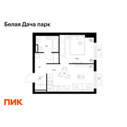 Планировка однокомнатной(квартира) площадью 34.7 квадратных метров в ЖК “ЖК Белая Дача парк”