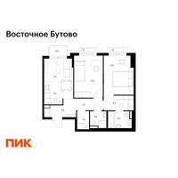 Планировка двухкомнатной(квартира) площадью 58 квадратных метров в “ЖК Восточное Бутово”