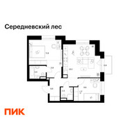 Планировка двухкомнатной(квартира) площадью 60.9 квадратных метров в “ЖК Середневский лес”