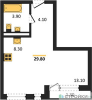 Планировка студии(квартира) площадью 29.8 квадратных метров в “ЖК Новая Щербинка”