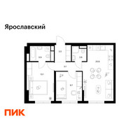 Планировка двухкомнатной(квартира) площадью 56.5 квадратных метров в “ЖК Ярославский”