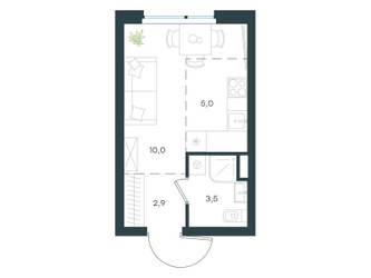 Планировка студии(квартира) площадью 21.6 квадратных метров в ЖК “ЖК Level Лесной”