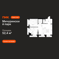 Планировка двухкомнатной(квартира) площадью 52.4 квадратных метров в “ЖК Мичуринский Парк”