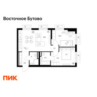 Планировка двухкомнатной(квартира) площадью 51.9 квадратных метров в “ЖК Восточное Бутово”