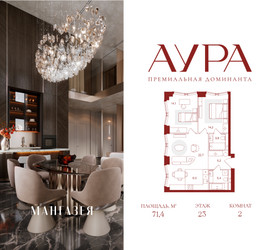 Планировка двухкомнатной(квартира) площадью 71.4 квадратных метров в ЖК “ЖК АУРА”
