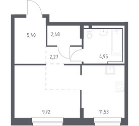 Планировка студии(квартира) площадью 36.35 квадратных метров в ЖК “ЖК Новое Внуково”