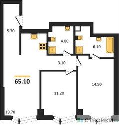 Планировка двухкомнатной(квартира) площадью 65.1 квадратных метров в ЖК “ICE TOWERS (Айс Тауэрс)”