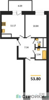 Планировка двухкомнатной(квартира) площадью 53.8 квадратных метров в “ЖК ВОСТОК II”