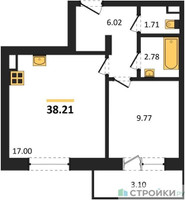 Планировка однокомнатной(квартира) площадью 38.21 квадратных метров в “Зеленый Оазис - Город”