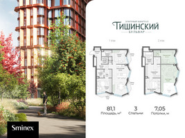 Планировка трехкомнатной(квартира) площадью 81.1 квадратных метров в “Квартал Тишинский Бульвар”