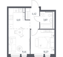 Планировка однокомнатной(квартира) площадью 34.63 квадратных метров в “ЖК Квартал Авиаторов”
