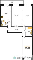 Планировка трехкомнатной(квартира) площадью 89.4 квадратных метров в “ЖК Пироговская Ривьера”