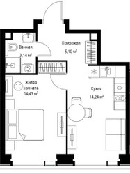 Планировка однокомнатной(квартира) площадью 36.91 квадратных метров в ЖК “Мультиквартал СИТИДЗЕН”