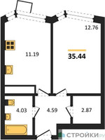 Планировка однокомнатной(квартира) площадью 35.44 квадратных метров в “ЖК Новотомилино”