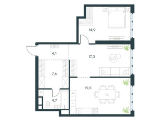 Планировка двухкомнатной(квартира) площадью 68.1 квадратных метров в ЖК “ЖК Левел Южнопортовая”