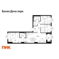 Планировка трехкомнатной(квартира) площадью 83.5 квадратных метров в “ЖК Белая Дача парк”