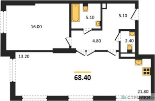 Планировка однокомнатной(квартира) площадью 68.4 квадратных метров в “ЖК Крылатская 33”