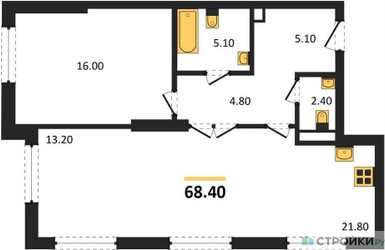 Планировка однокомнатной(квартира) площадью 68.4 квадратных метров в ЖК “ЖК Крылатская 33”