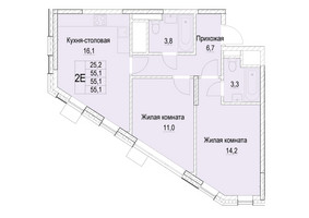 Планировка двухкомнатной(квартира) площадью 55.1 квадратных метров в “ЖК Отрадный”