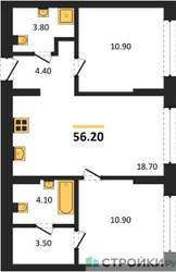 Планировка двухкомнатной(квартира) площадью 56.2 квадратных метров в ЖК “ЖК Первый квартал”