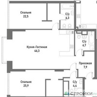 Планировка двухкомнатной(квартира) площадью 120.1 квадратных метров в “ЖК Ренессанс”