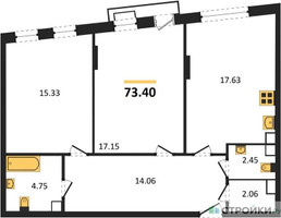 Планировка двухкомнатной(квартира) площадью 73.4 квадратных метров в “ЖК Эльйон”