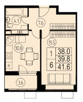 Планировка однокомнатной(квартира) площадью 39.9 квадратных метров в “ЖК Ривер-Парк”