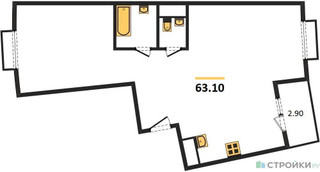 Планировка двухкомнатной(квартира) площадью 63.1 квадратных метров в “ЖК Римский”