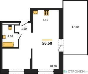 Планировка студии(квартира) площадью 56.5 квадратных метров в ЖК “ЖК Квартал Метроном”