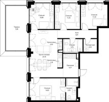 Планировка 4+ комнатной(квартира) площадью 103.57 квадратных метров в “ЖК Сити Бэй”