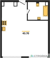 Планировка однокомнатной(квартира) площадью 43 квадратных метров в “ЖК River Park Кутузовский (Ривер Парк Тауэрс)”