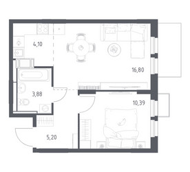 Планировка однокомнатной(квартира) площадью 40.37 квадратных метров в ЖК “ЖК Большое Путилково”