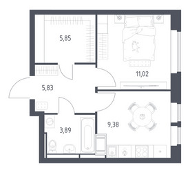 Планировка однокомнатной(квартира) площадью 35.97 квадратных метров в ЖК “ЖК Большое Путилково”