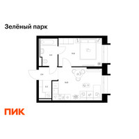 Планировка однокомнатной(квартира) площадью 35.8 квадратных метров в “ЖК Зеленый парк”