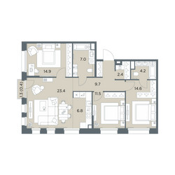 Планировка 4+ комнатной(квартира) площадью 94.9 квадратных метров в ЖК “ЖК Станиславский”